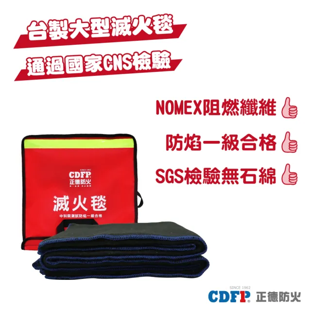 【正德防火】台製大型滅火毯+緊急逃生防煙面罩2入組(居家防火逃生必備)