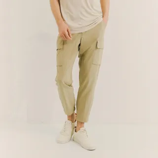 【Hang Ten】男裝-恆溫多功能-JOGGER FIT四面彈口袋工作長褲(卡其)