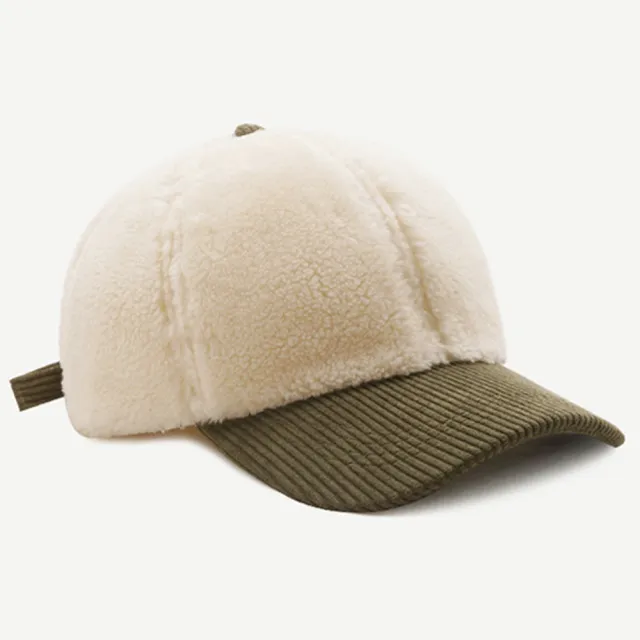 【OT SHOP】女款撞色羊羔毛棒球帽 C2219(秋冬保暖 學院風 休閒百搭)