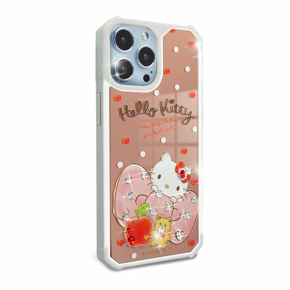 【apbs】三麗鷗 Kitty iPhone 13 Pro Max / 13 Pro / 13 軍規防摔鏡面水晶彩鑽手機殼(俏皮凱蒂)