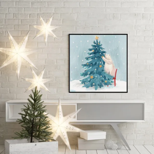 【菠蘿選畫所】銀白世界裡裝飾聖誕樹-60x60cm(佈置/聖誕節掛畫/交換禮物/空間佈置/北歐/臥房/方形/掛畫)