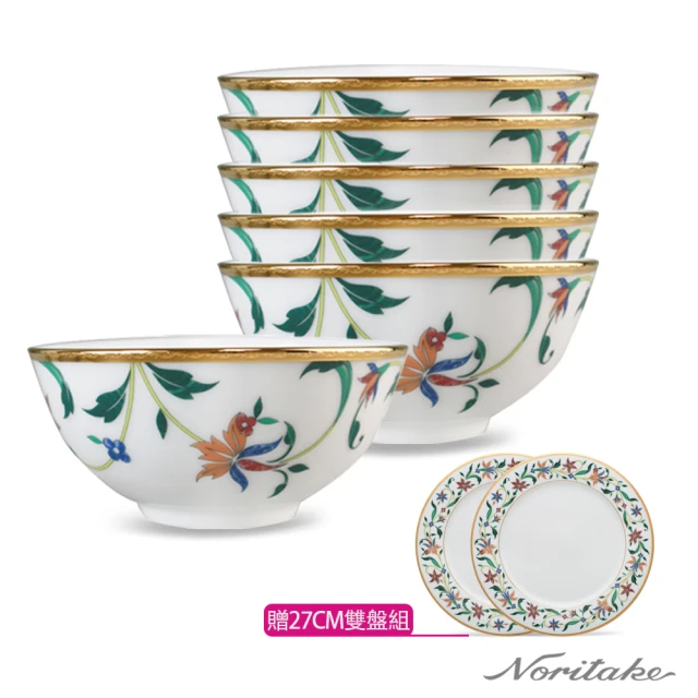 【NORITAKE】鳳彩鎏花金邊6入12.2CM飯碗禮盒組(贈27CM主餐盤雙盤組)