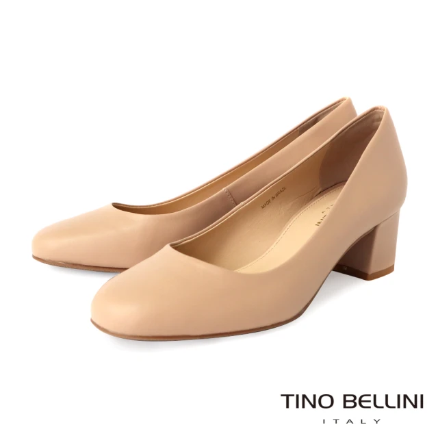 TINO BELLINI 貝里尼 巴西進口復古女伶圓頭5CM粗跟鞋FSDT0004(米)