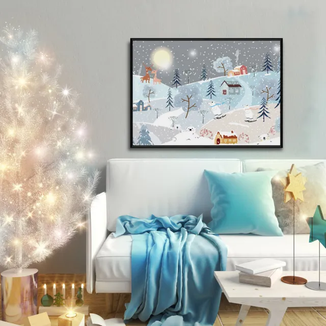 【菠蘿選畫所】雪白聖誕家園-42x60cm(交換禮物/北歐風/客廳掛畫/空間佈置/聖誕節掛畫)