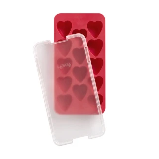 【LEKUE】14格附蓋愛心製冰盒 胭紅(冰塊盒 冰塊模 冰模 冰格)