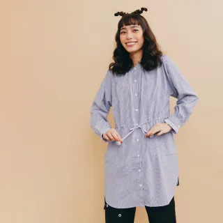 【Dailo】荷葉小立領長版-女長袖襯衫 荷葉 藍 粉(二色/版型適中)