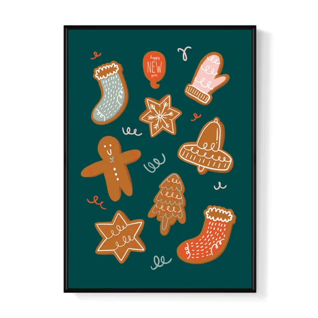【菠蘿選畫所】聖誕賀卡－薑餅人-50x70cm(冬天/臥房掛畫/交換禮物/複製畫/民宿/北歐/空間/聖誕節掛畫)