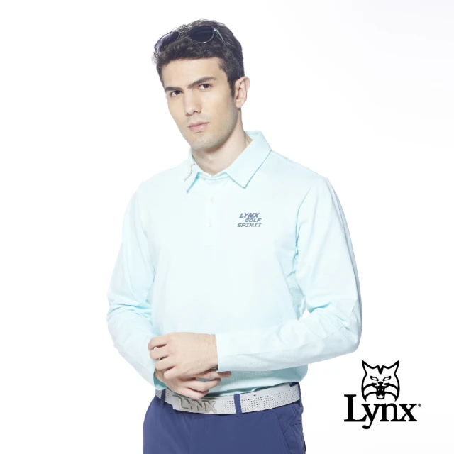 Lynx Golf 男款吸排3M反光印花特殊剪裁配布長袖POLO衫/高爾夫球衫(湖綠色)