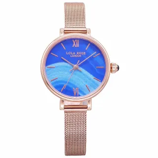 【LOLA ROSE】LOLA ROSE 英式LONDON的美感時尚優質米蘭式腕錶-寶石藍+玫瑰金-LR4126