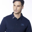 【Lynx Golf】男款吸排3M反光印花特殊剪裁配布長袖POLO衫/高爾夫球衫(深藍色)