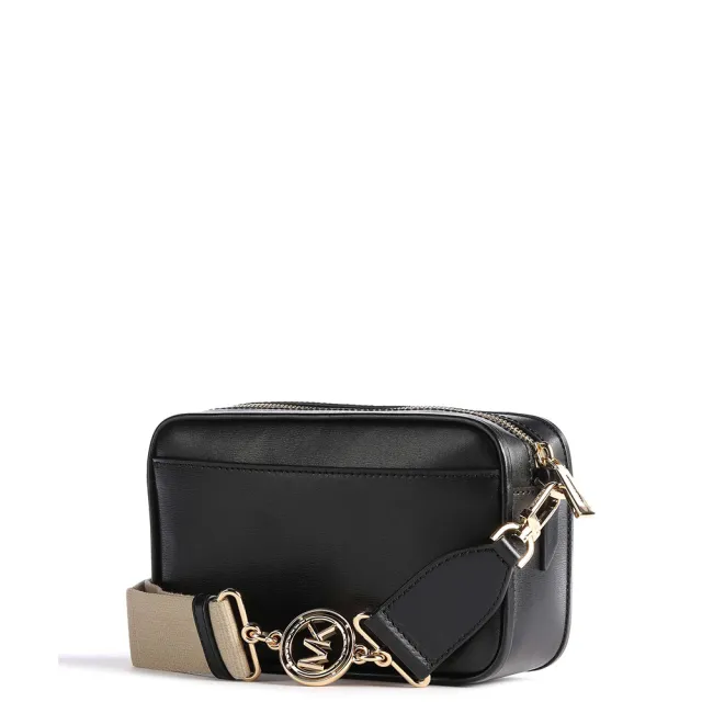 【Michael Kors】專櫃春夏新款防刮牛皮斜背/側背兩用方包(斜背包 側背包 側肩包 黑色)