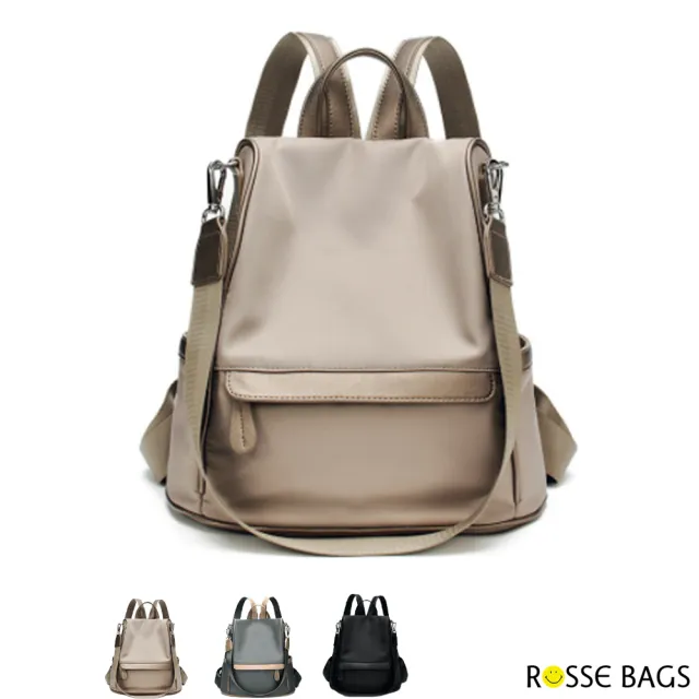 【Rosse Bags】韓版休閒百搭防潑水牛津布後背包(防水包 現+預  黑色 / 卡其色 / 灰色)