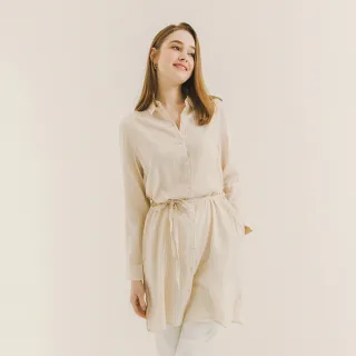 【Hang Ten】女裝-RELAXED FIT條紋長袖洋裝(卡其)