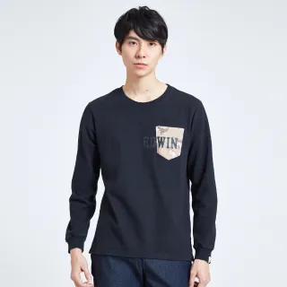 【EDWIN】男裝 迷彩口袋LOGO長袖T恤(黑色)