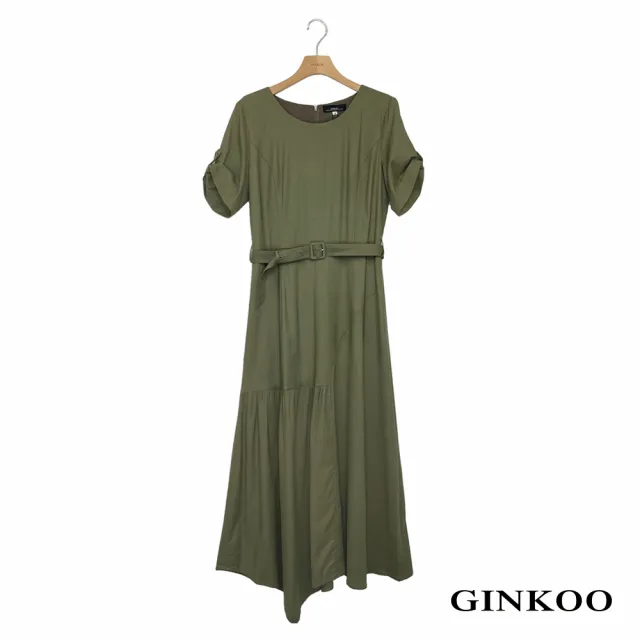 【GINKOO 俊克】不對襯裙襬棉麻洋裝