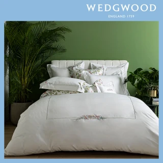 【WEDGWOOD】400織長纖棉刺繡 被套枕套床包四件組-傳說花語(加大白)