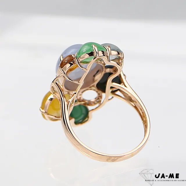 【JA-ME】天然A貨翡翠冰種多彩18K鑽石戒指國際圍12(母親節/送禮)
