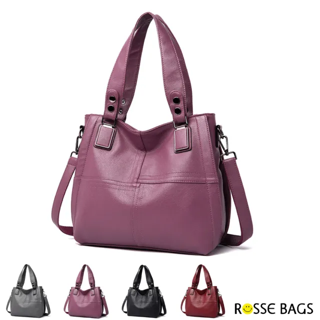 【Rosse Bags】大容量簡約拼接肩背包(現+預 灰色/黑色/紅色/紫色)