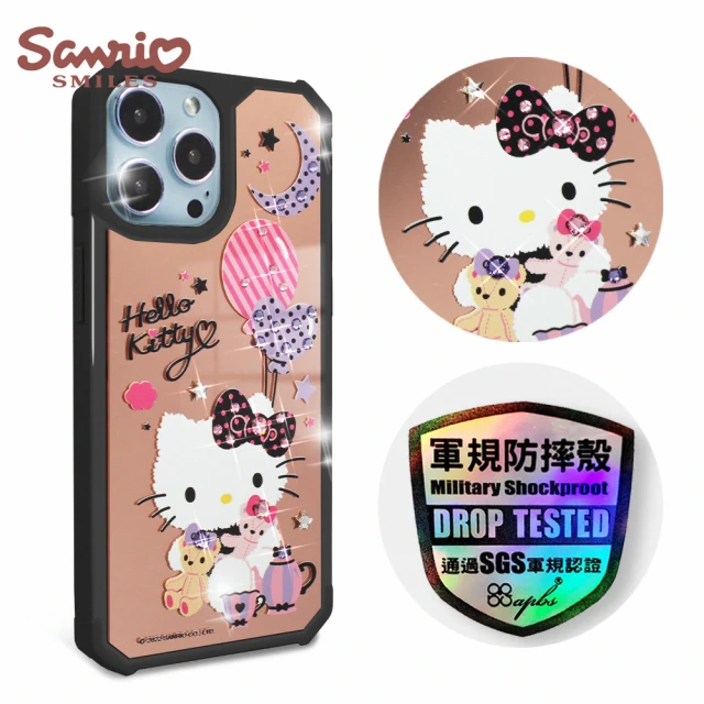 apbs 三麗鷗 Kitty iPhone 13 Pro Max / 13 Pro / 13 軍規防摔鏡面水晶彩鑽手機殼(凱蒂夜未眠)