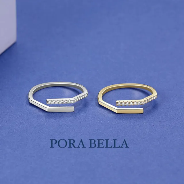 【Porabella】925純銀鋯石戒指 簡單線條 可調開口式 銀戒 Rings