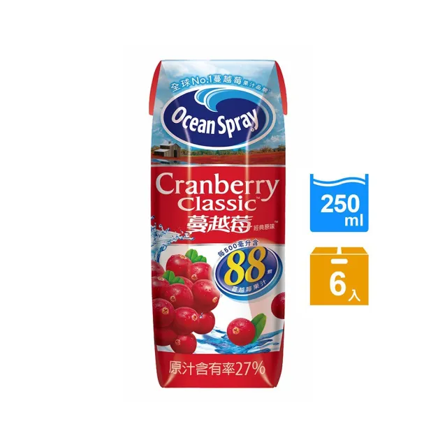 【優鮮沛】蔓越莓綜合果汁飲料-經典原味250mlx6入