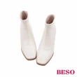 【A.S.O 阿瘦集團】BESO網獨款-素面百搭顯瘦方楦中粗跟短靴(白)