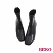 【A.S.O 阿瘦集團】BESO網獨款-素面百搭顯瘦方楦中粗跟中筒靴(黑)