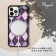 【apbs】iPhone 13 Pro Max / 13 Pro / 13 軍規防摔皮革磁吸手機殼(英倫菱格紋紫-黑殼)