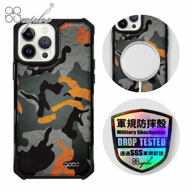 apbs iPhone 13 Pro Max / 13 Pro / 13 軍規防摔皮革磁吸手機殼(數位迷彩棕-黑殼)