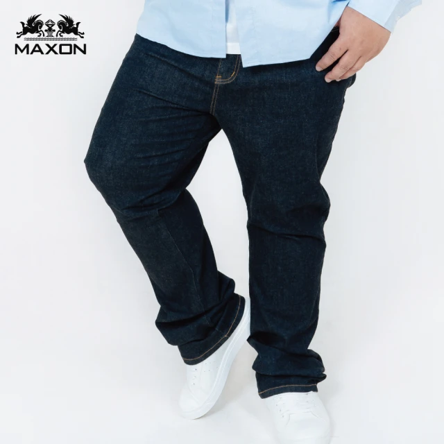【MAXON 馬森大尺碼】台灣製/深藍牛仔原色標準版彈性直筒褲38~46腰(87935-58)