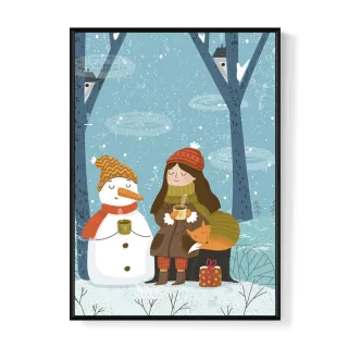 【菠蘿選畫所】雪人也愛喝熱可可 - 30x40cm(角落小品/玄關裝飾/聖誕節畫作/交換禮物)