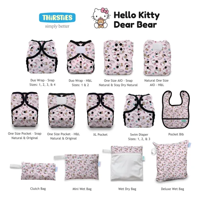 【Thirsties】Mini wet bag迷你防水包 收納袋媽媽包 HelloKitty聯名款(環保手提包 尿布