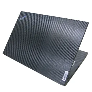 【Ezstick】Lenovo ThinkPad T14s Gen2 黑色卡夢紋 機身貼(含上蓋貼、鍵盤週圍貼、底部貼)