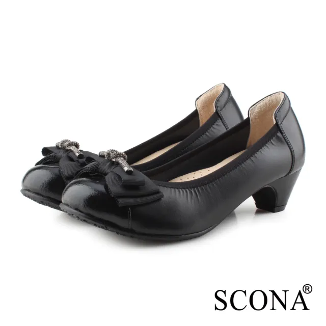【SCONA 蘇格南】全真皮 精緻立體水鑽低跟鞋(黑色 31138-1)