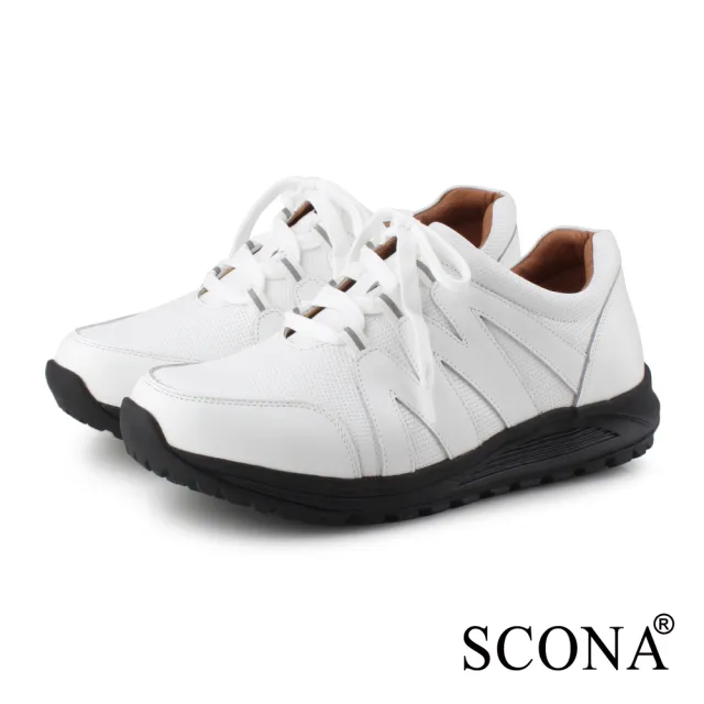 【SCONA 蘇格南】全真皮 樂活舒適減壓機能健走鞋(白色 1286-2)