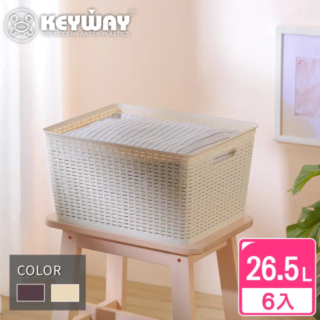 【KEYWAY 聯府】藤森收納籃26.5L-6入 顏色隨機(置物籃 藤紋 鄉村風 MIT台灣製造)