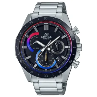 【CASIO 卡西歐】EDIFICE 動感時尚三眼三針日期顯示不鏽鋼錶-黑X漸層面(EFR-573HG-1A)