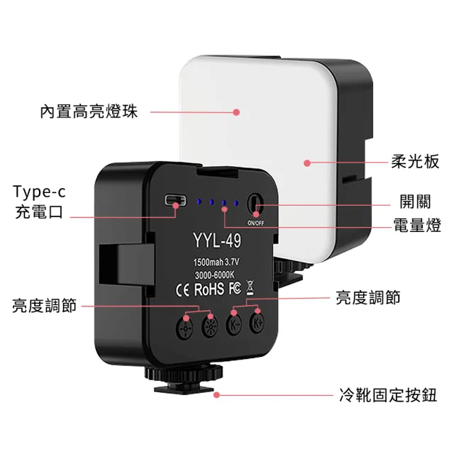 【OMG】迷你方形LED手機單反微單相機攝影補光燈 直播自拍柔光燈(YYL-49充電款)