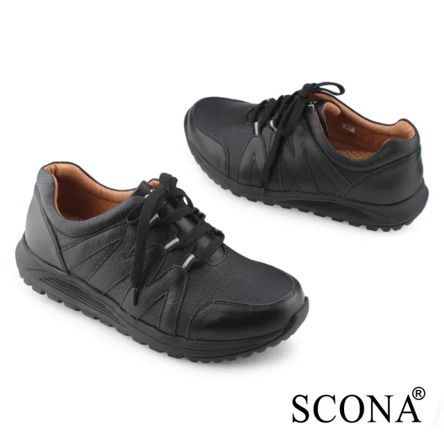 【SCONA 蘇格南】全真皮 樂活舒適減壓機能健走鞋(黑色 1286-1)