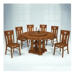 【MUNA 家居】3251型4.38尺實木圓餐桌/1桌6椅/附轉盤(餐桌 圓桌 桌子)