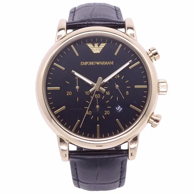 【EMPORIO ARMANI】ARMANI 黃金歲月的時尚經典優質三眼腕錶-黑金-AR1917