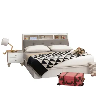 【WAKUHOME 瓦酷家具】Winni北歐風5尺標準雙人床-附插座-床頭+床底A011-W302-A