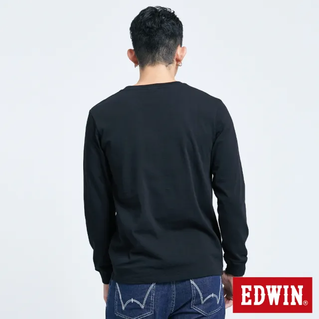 【EDWIN】男裝 經典仿繡大LOGO BOX長袖T恤(黑色)