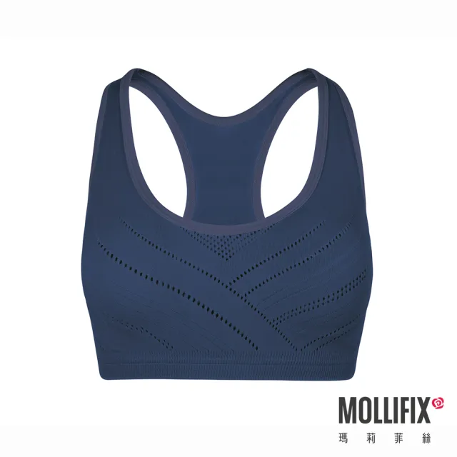【Mollifix 瑪莉菲絲】A++微V挖背包覆BRA、瑜珈服、無鋼圈、運動內衣(午夜藍)