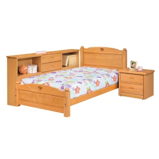 【BODEN】麥基3.5尺原木色多功能單人床房間組-三件組(實木床架-四分床板+床頭櫃+收納床邊櫃-不含床墊)