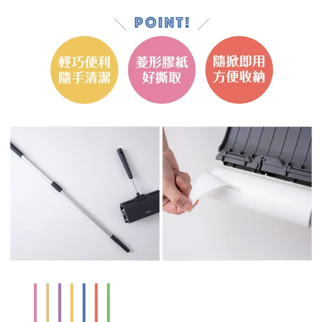 【UdiLife】百研掀蓋式伸縮長柄膠黏拖把60周(伸縮長柄+補充包3入 地毯斜撕寵物除塵隨手黏清潔滾輪筒紙捲)