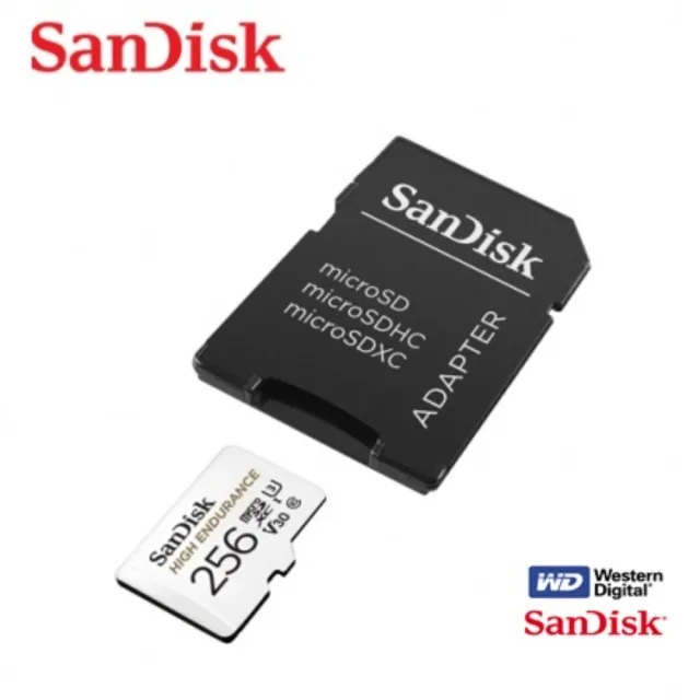 【SanDisk 晟碟】全新版256G 行車/家用安控紀錄專用4kU3記憶卡附轉卡(連續紀錄20000小時 原廠2年保固)