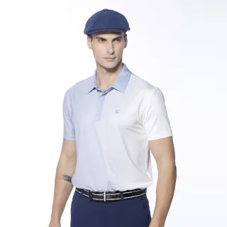 【Lynx Golf】男款吸溼排汗斜線漸層立體門襟設計短袖POLO衫/高爾夫球衫(灰色)