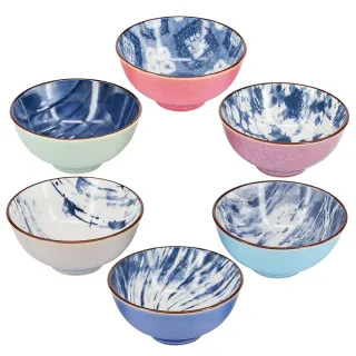 【YU Living 信歐傢居】日式釉彩藍雙色飯碗三件組 餐碗 湯碗(300ml/三件一組)