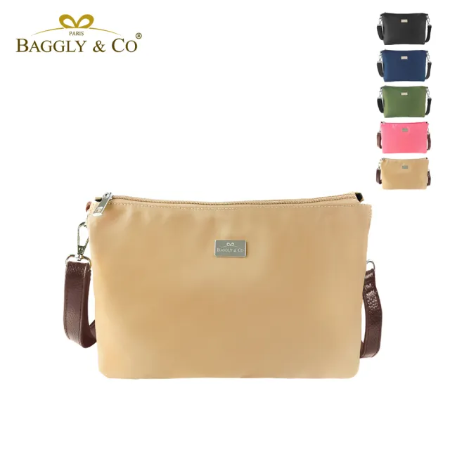 【BAGGLY&CO】限時特惠-輕量防潑水尼龍多層側背包(多色-背帶顏色隨機)